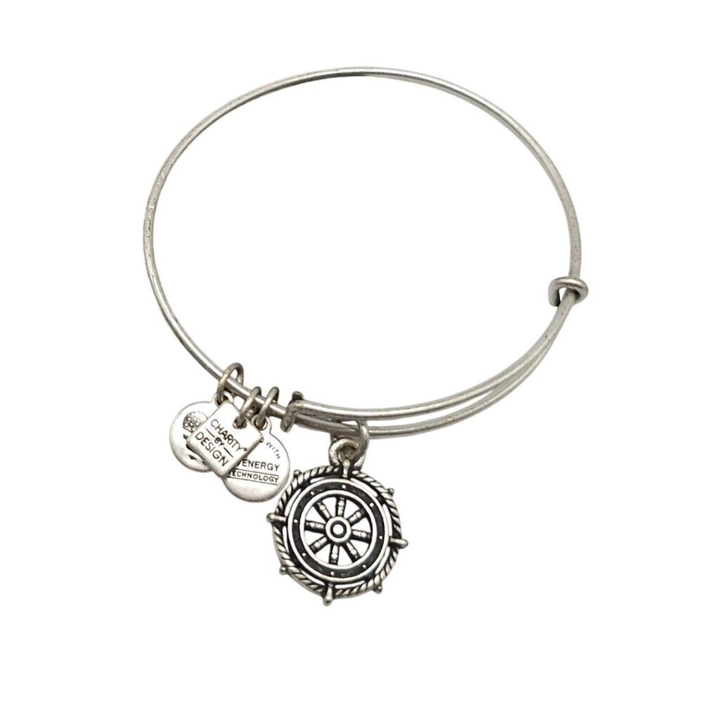 Alex And Ani Silver Take The Wheel Charm Bangle Bracelet Adjustable